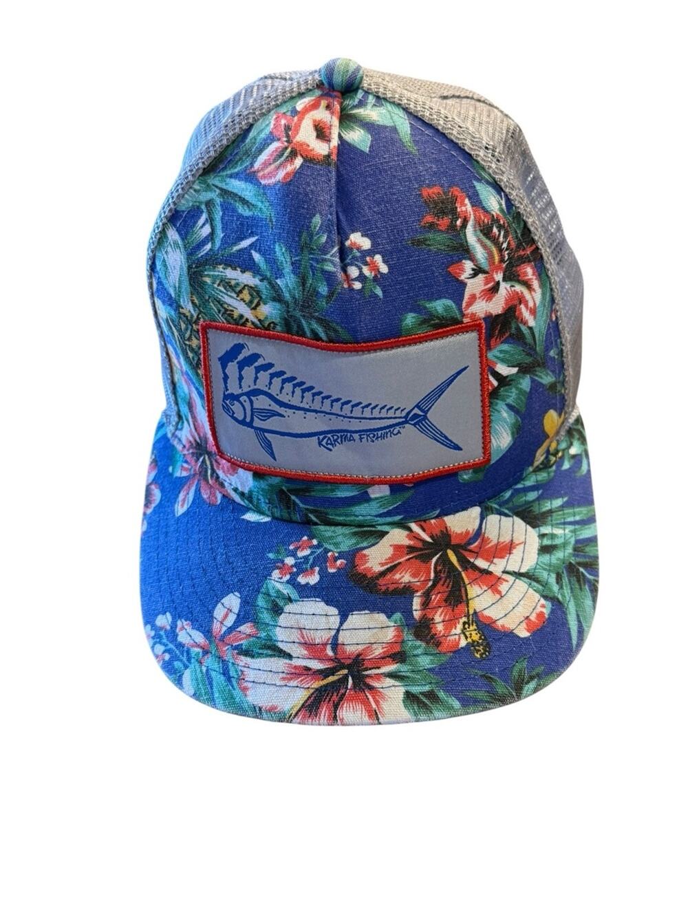 Karma Fishing Co. Blue Tropical Print Adjustable Fit Hat/Cap